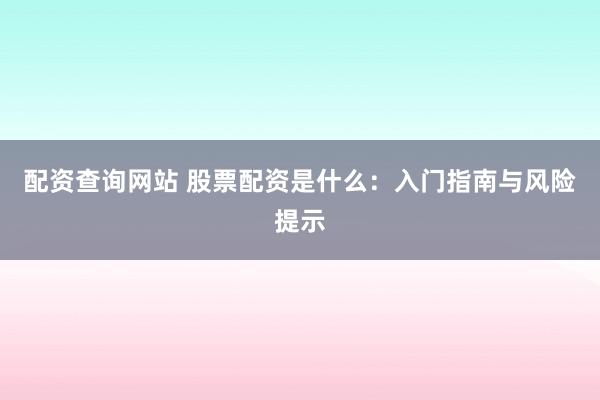 配资查询网站 股票配资是什么：入门指南与风险提示