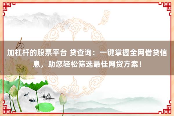 加杠杆的股票平台 贷查询：一键掌握全网借贷信息，助您轻松筛选最佳网贷方案！