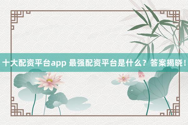 十大配资平台app 最强配资平台是什么？答案揭晓！